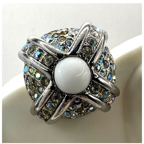 St. John silver tone and white square clip on earrings - Picture 9 of 10